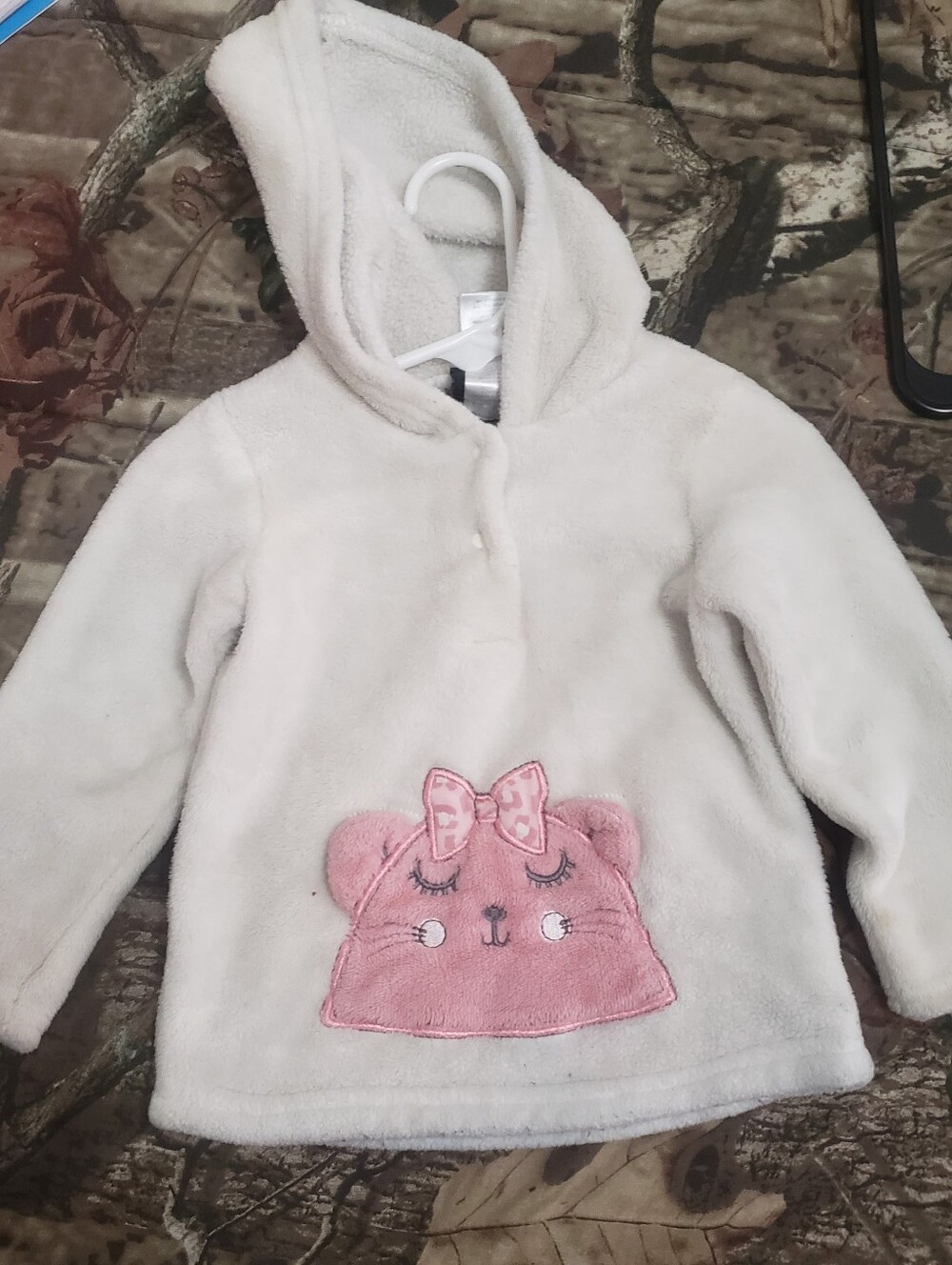 Darling Cream Hooded Fleece Pullover with Pink Appliqué